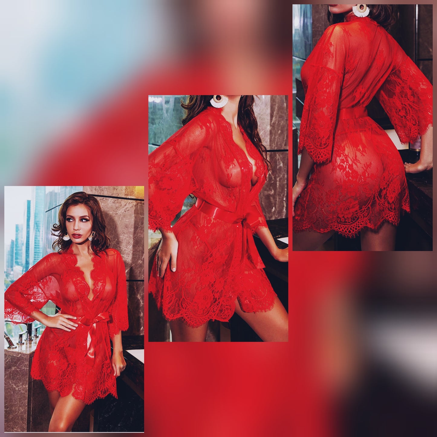 Short Lace Kimono (red, black, navy)